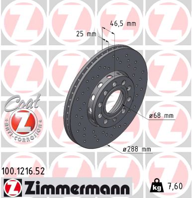 Тормозной диск   100.1216.52   ZIMMERMANN