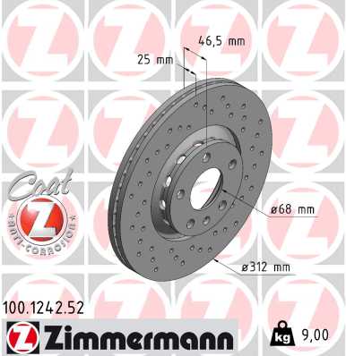 Тормозной диск   100.1242.52   ZIMMERMANN