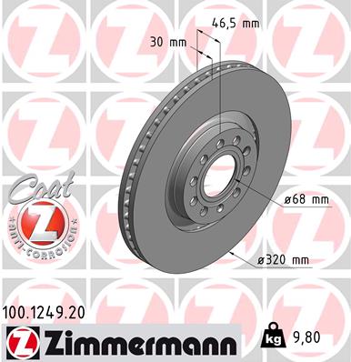 Тормозной диск   100.1249.20   ZIMMERMANN