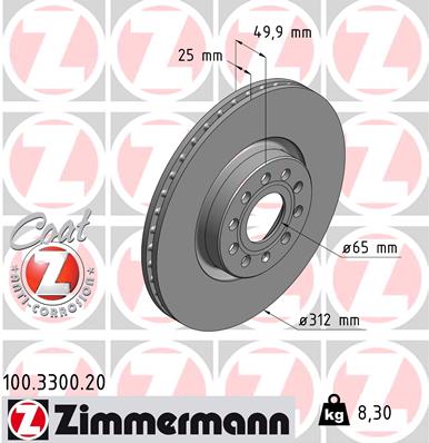 Тормозной диск   100.3300.20   ZIMMERMANN