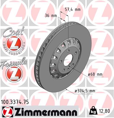 Гальмівний диск   100.3374.75   ZIMMERMANN