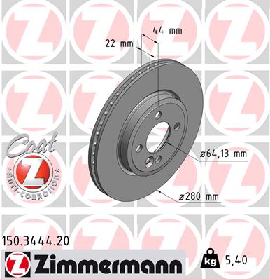 Гальмівний диск   150.3444.20   ZIMMERMANN