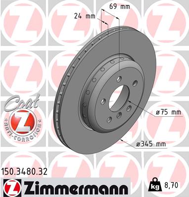 Гальмівний диск, ZIMMERMANN 150.3480.32 Гальмівний диск, ZIMMERMANN 150.3480.32