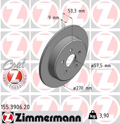 Тормозной диск   155.3906.20   ZIMMERMANN