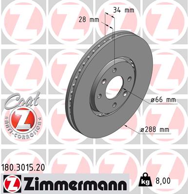 Гальмівний диск   180.3015.20   ZIMMERMANN