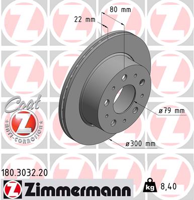 Тормозной диск   180.3032.20   ZIMMERMANN