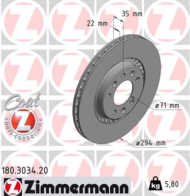 Тормозной диск   180.3034.20   ZIMMERMANN