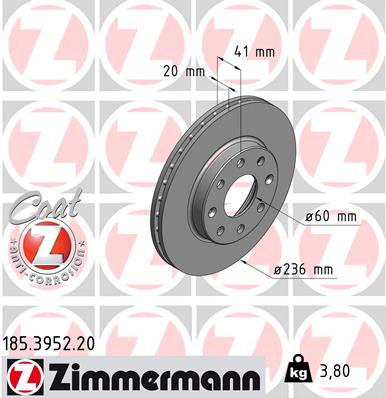 Гальмівний диск   185.3952.20   ZIMMERMANN