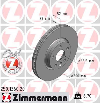 Тормозной диск   250.1360.20   ZIMMERMANN