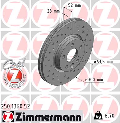 Тормозной диск   250.1360.52   ZIMMERMANN