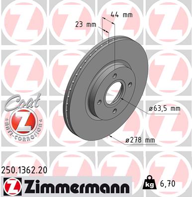 Тормозной диск   250.1362.20   ZIMMERMANN