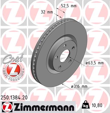 Тормозной диск   250.1384.20   ZIMMERMANN