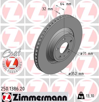 Гальмівний диск   250.1386.20   ZIMMERMANN