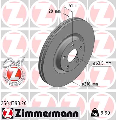 Тормозной диск   250.1398.20   ZIMMERMANN