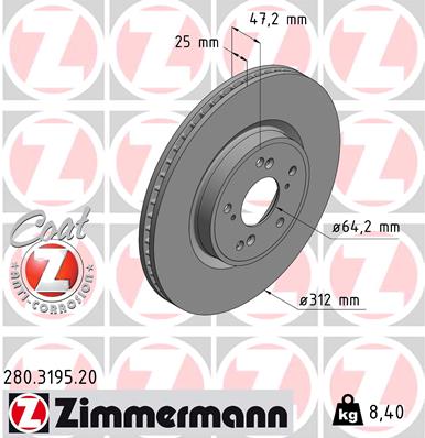 Тормозной диск   280.3195.20   ZIMMERMANN