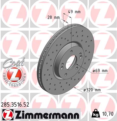 Тормозной диск   285.3516.52   ZIMMERMANN