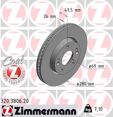 Гальмівний диск   320.3806.20   ZIMMERMANN