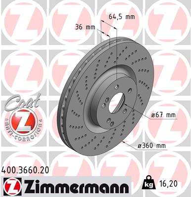 Тормозной диск   400.3660.20   ZIMMERMANN