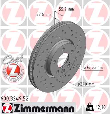 Тормозной диск   600.3249.52   ZIMMERMANN