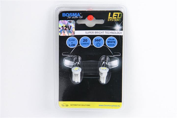 Автолампа T10 LED 12V 2XSMD 3528 LED WHITE (2 шт), BOSMA 4083 Автолампа T10 LED 12V 2XSMD 3528 LED WHITE (2 шт), BOSMA 4083