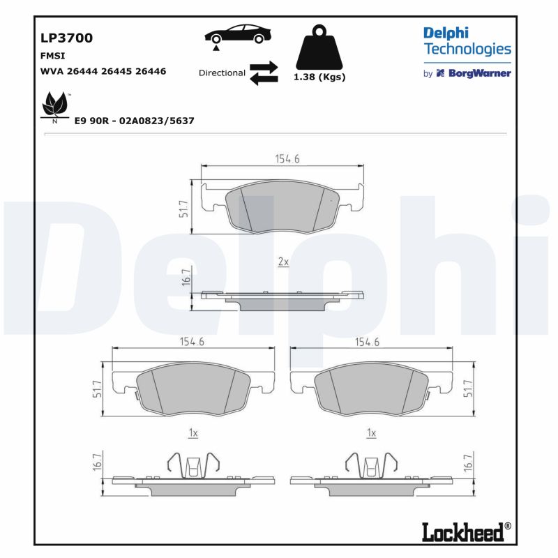 Комплект тормозных колодок, дисковый тормоз   LP3700   DELPHI