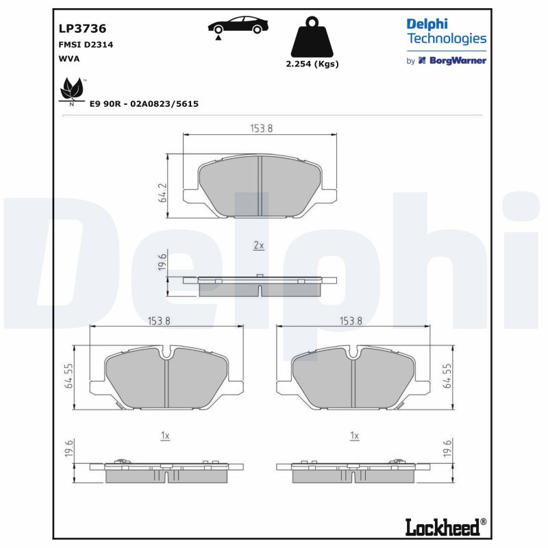 Комплект гальмівних накладок, дискове гальмо   LP3736   DELPHI