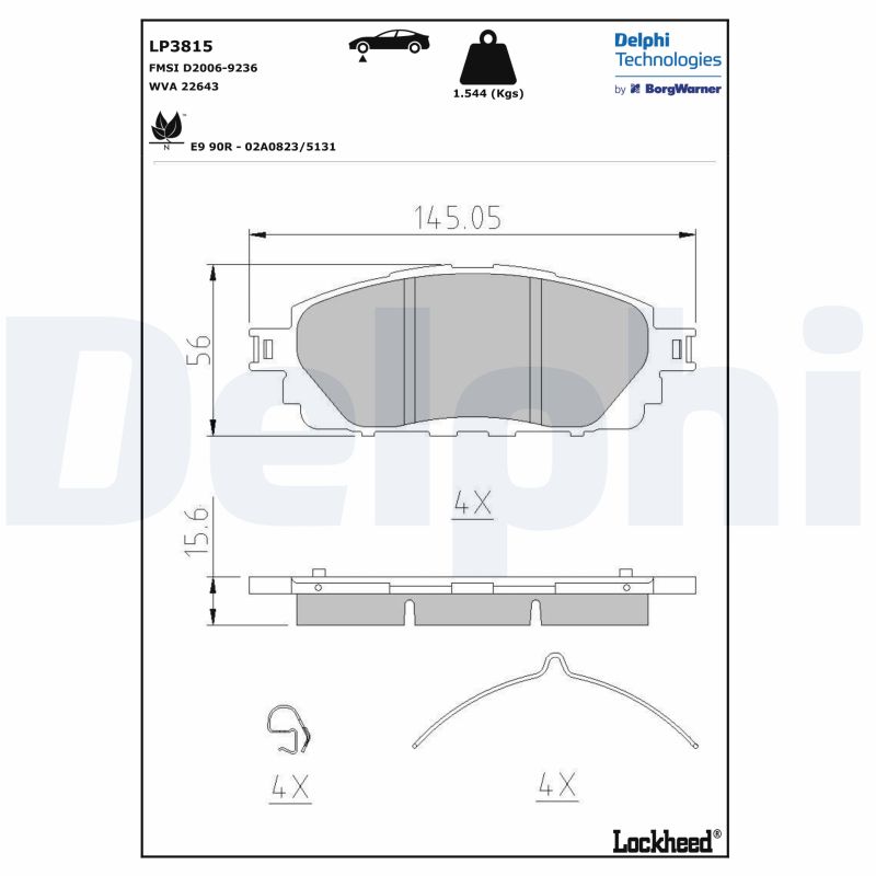Комплект гальмівних накладок, дискове гальмо, DELPHI LP3815 Комплект гальмівних накладок, дискове гальмо, DELPHI LP3815