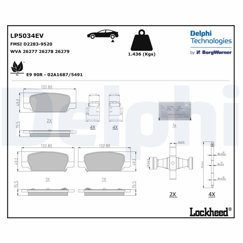 Комплект гальмівних накладок, дискове гальмо   LP5034EV   DELPHI