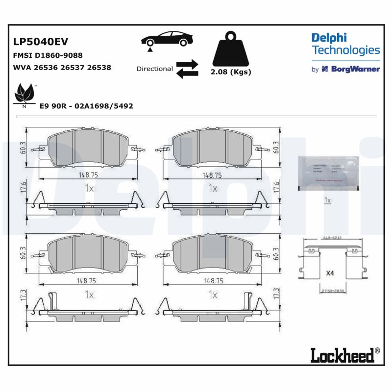 Комплект тормозных колодок, дисковый тормоз   LP5040EV   DELPHI