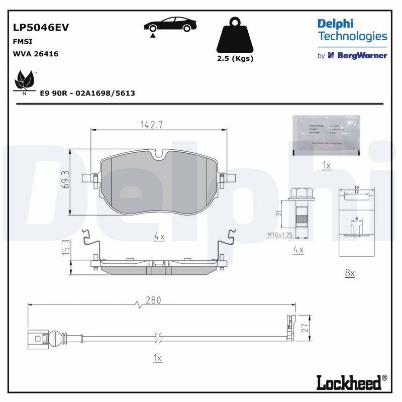 Комплект тормозных колодок, дисковый тормоз   LP5046EV   DELPHI