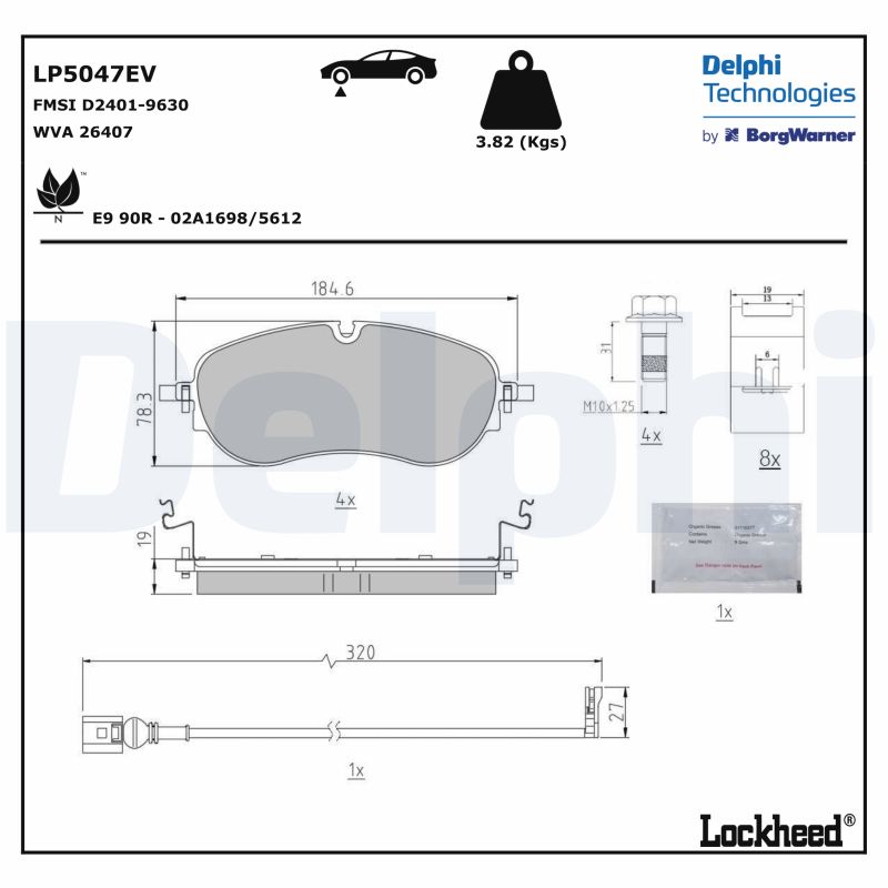 Комплект тормозных колодок, дисковый тормоз   LP5047EV   DELPHI