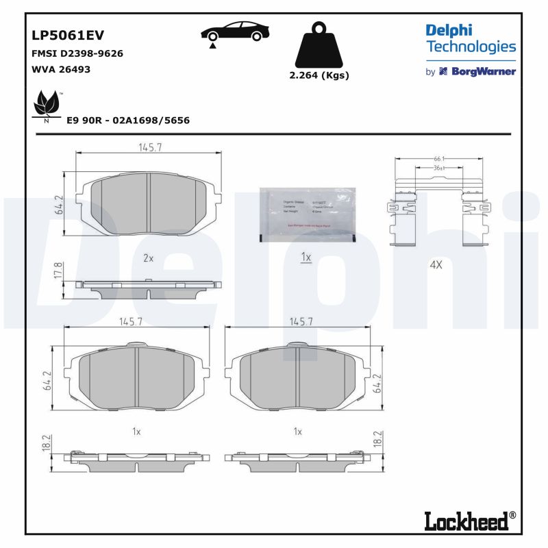 Комплект гальмівних накладок, дискове гальмо   LP5061EV   DELPHI