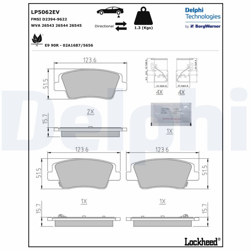 Комплект гальмівних накладок, дискове гальмо   LP5062EV   DELPHI