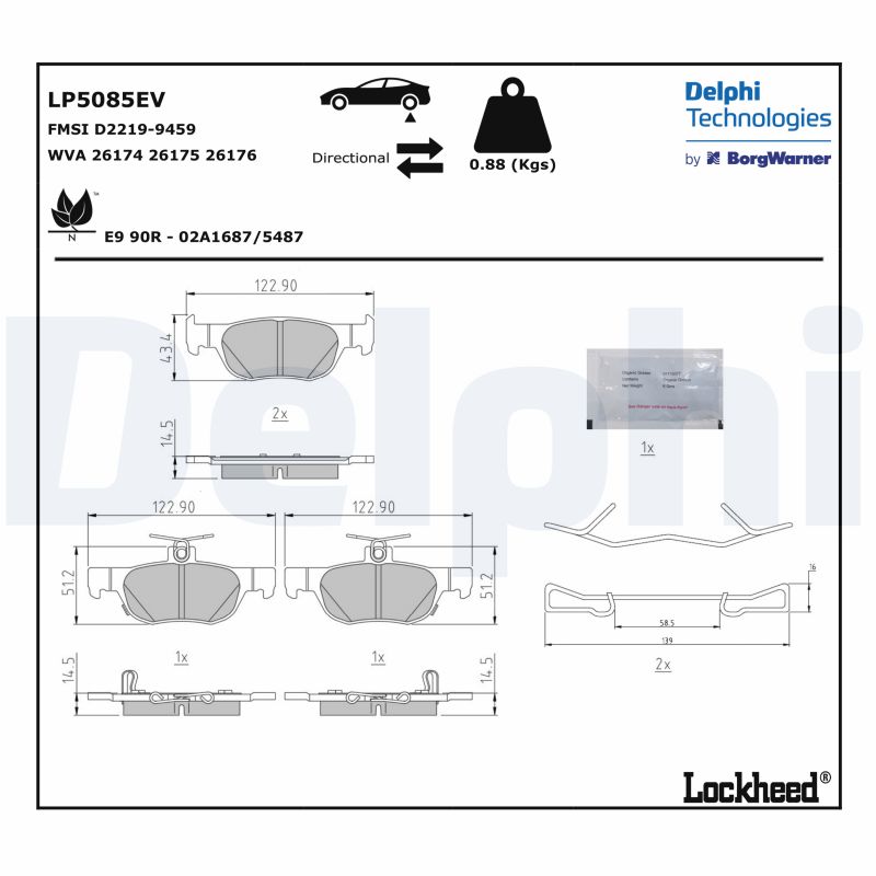 Комплект тормозных колодок, дисковый тормоз   LP5085EV   DELPHI