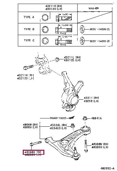 Болт крепления, рычаг   90119-14086   TOYOTA