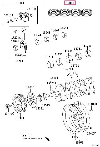 Комплект поршневых колец   13011-37090   TOYOTA