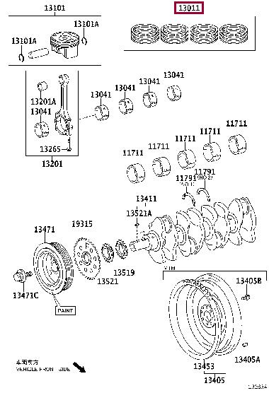 Комплект поршневых колец   13011-37130   TOYOTA