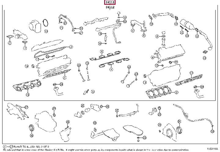 Повний комплект ущільнень, двигун   04111-50541   TOYOTA