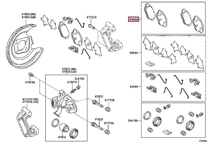 Комплект тормозных колодок, дисковый тормоз   04466 47080   TOYOTA