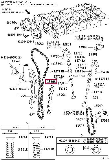 Комплект ланцюгів привода, TOYOTA 13506-37060 Комплект ланцюгів привода, TOYOTA 13506-37060