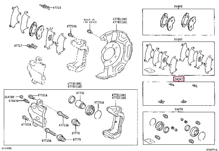 Комплект приладдя, накладка дискового гальма   04947-47010   TOYOTA