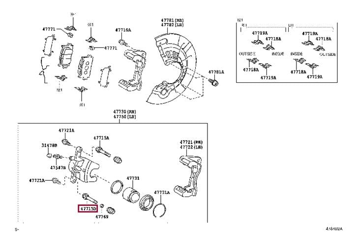 Направляющий болт, корпус скобы тормоза   47715-33340   TOYOTA