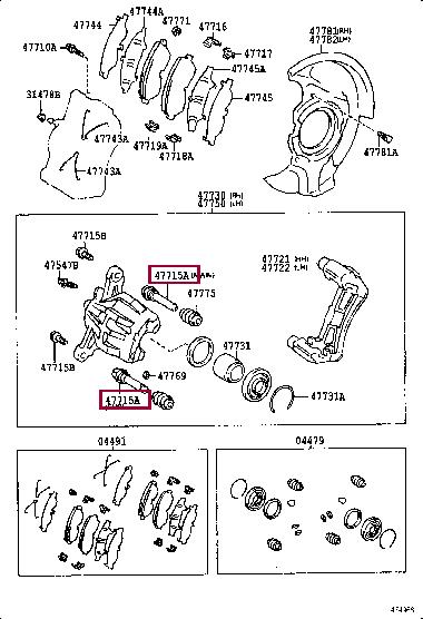 Направляющий болт, корпус скобы тормоза   47715-50030   TOYOTA