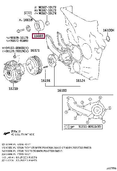 Відвідний/напрямний ролик, поліклиновий ремінь   16603-0C013   TOYOTA