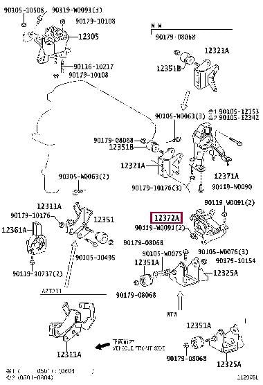 Подвеска, двигатель, TOYOTA 12372-0H050 Подвеска, двигатель, TOYOTA 12372-0H050