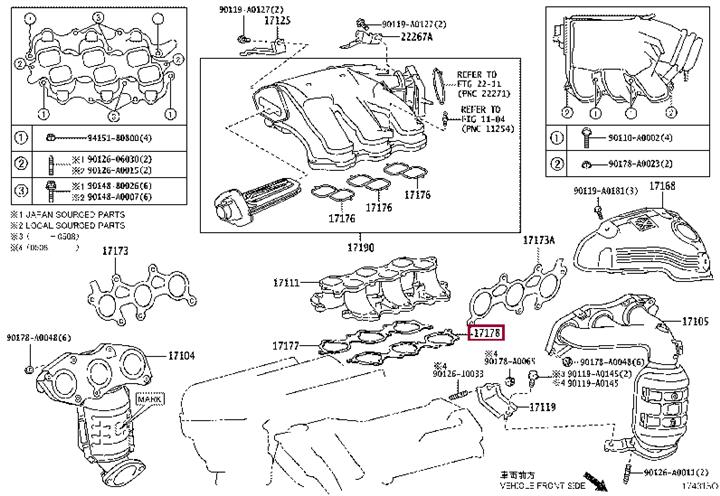 Прокладка, впускной коллектор   17178-31030   TOYOTA