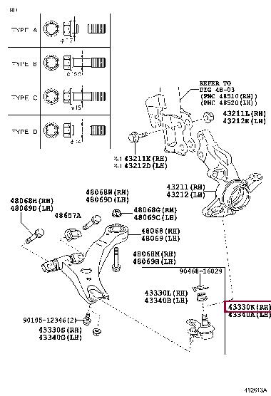 Нижній/верхній кульовий шарнір   43330-49165   TOYOTA