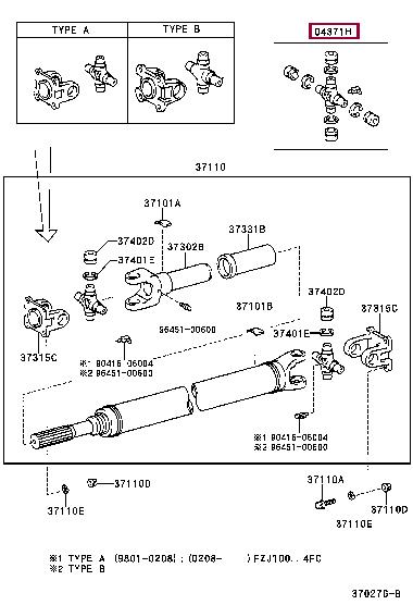 Шарнир, продольный вал   04371-36080   TOYOTA