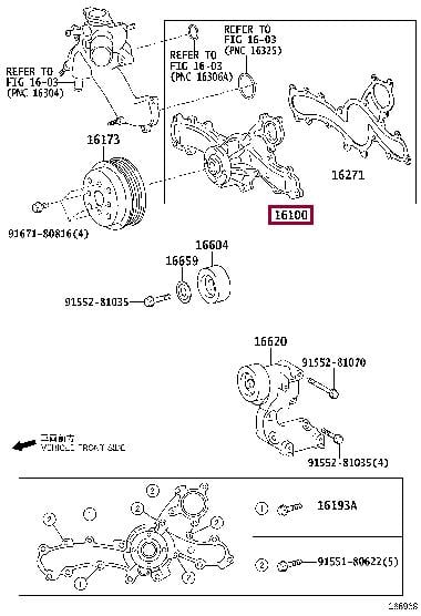 Насос охолоджувальної рідини, охолодження двигуна   16100-39436   TOYOTA