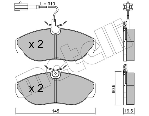 Комплект гальмівних накладок, дискове гальмо   22-0154-1   METELLI